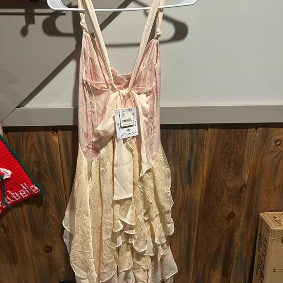 Free People Laughlin Vintage Lace Ruffles Mixed Printed Asymmetrical Dress - Picture 10 of 14